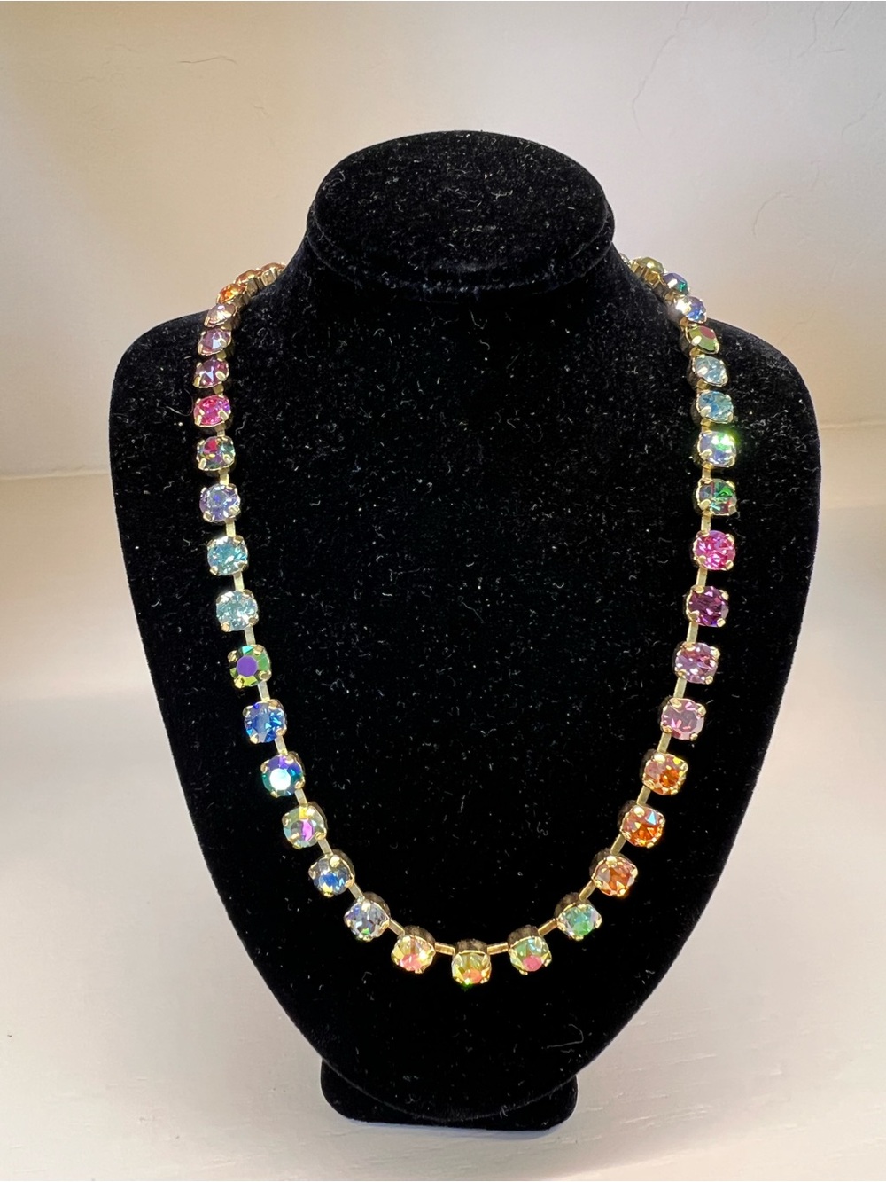 Multi-Color Crystal Tennis Necklace - Gold Setting